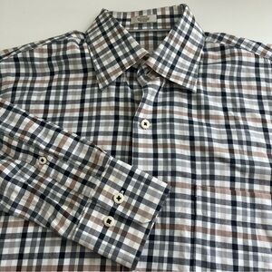 Peter Millar Men’s Tan Black‎ Plaid Long Sleeve Button Down Small neutral